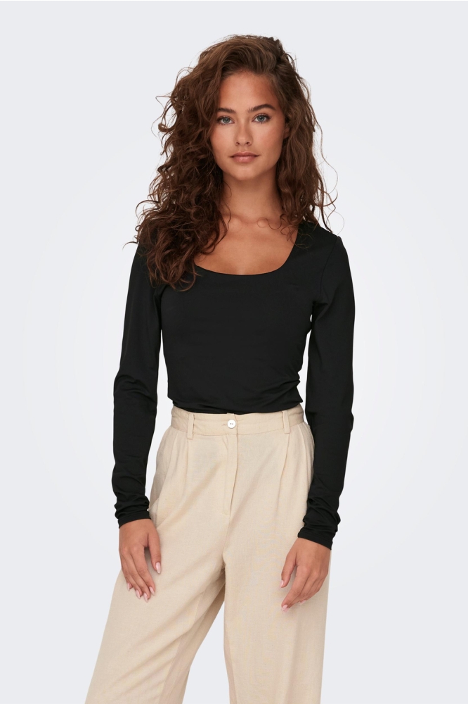 ONLEA L/S 2-WAY DEEP NECK TOP JRS N 15302647 BLACK